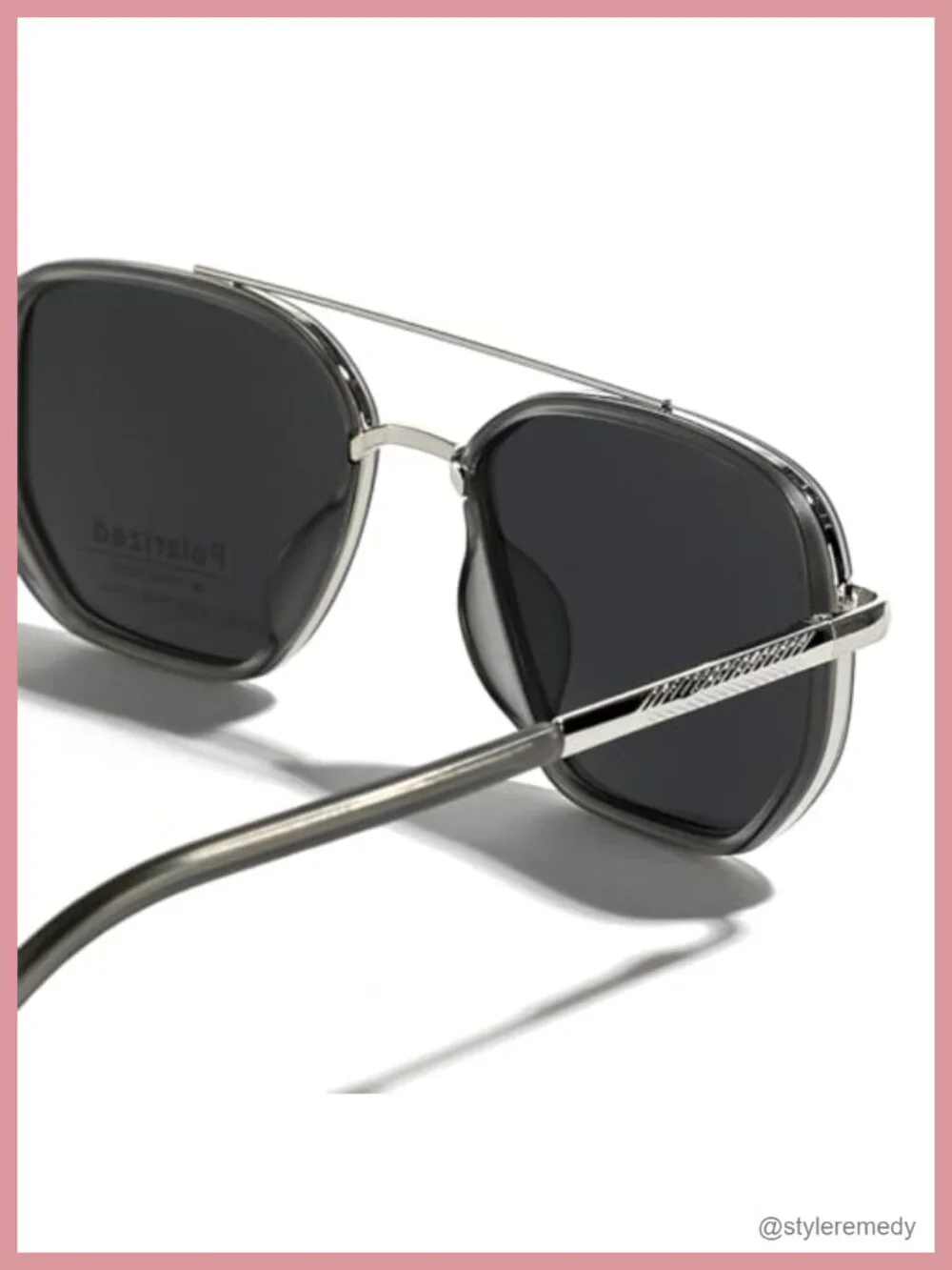 Polarized TR90 Sunglasses Vintage Square Flattop Double Bridge Metal UV400